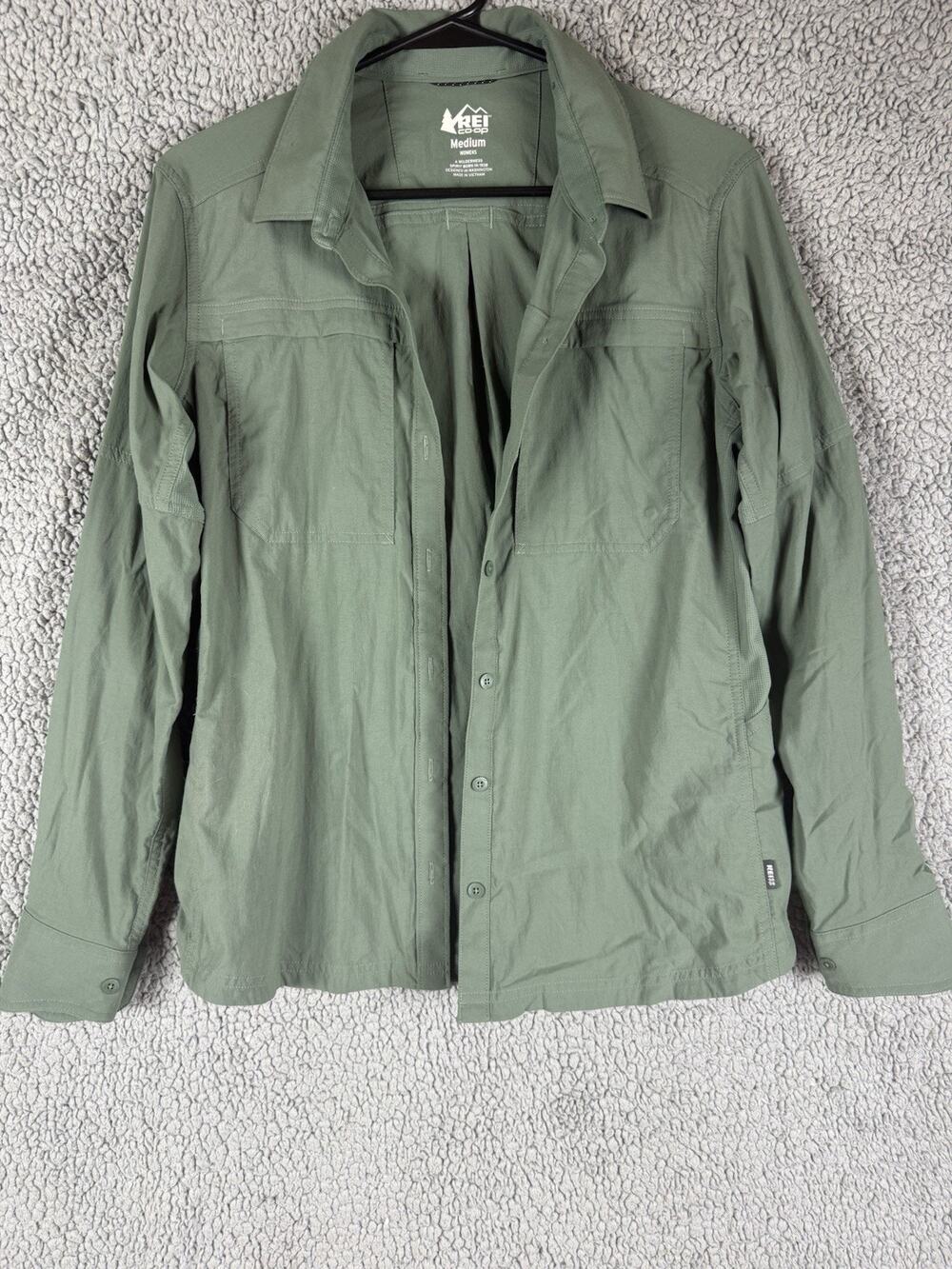 REI Co-op Sahara Long Sleeve Button Up Shirt Nylon Stretch Green Womens Med
